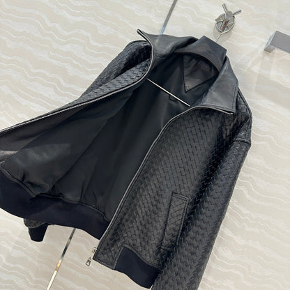 Bo 24fw woven leather jacket