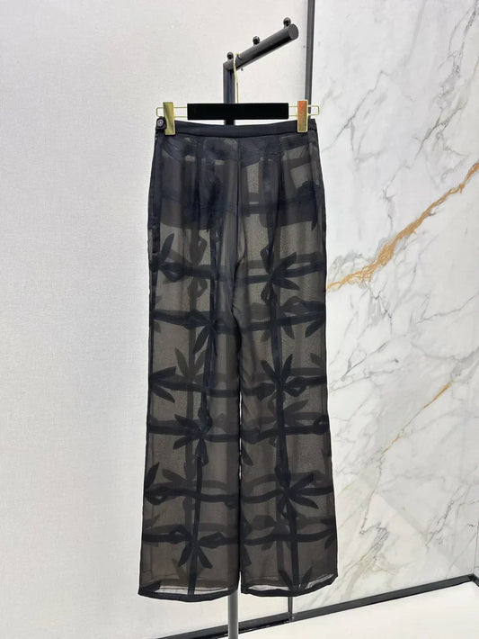 Silk Wide-Leg Pants with Bow Tie