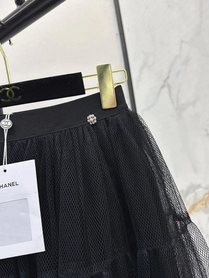 Side-Decorated Tulle Fluffy Mini Skirt