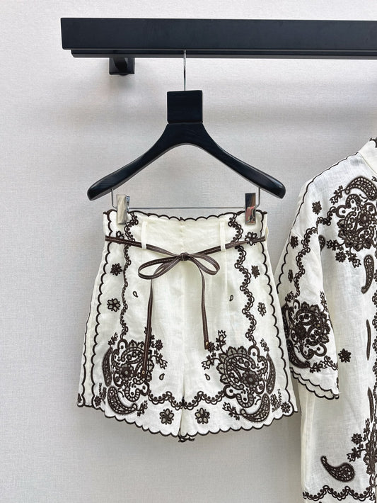 25ss linen embroidered short