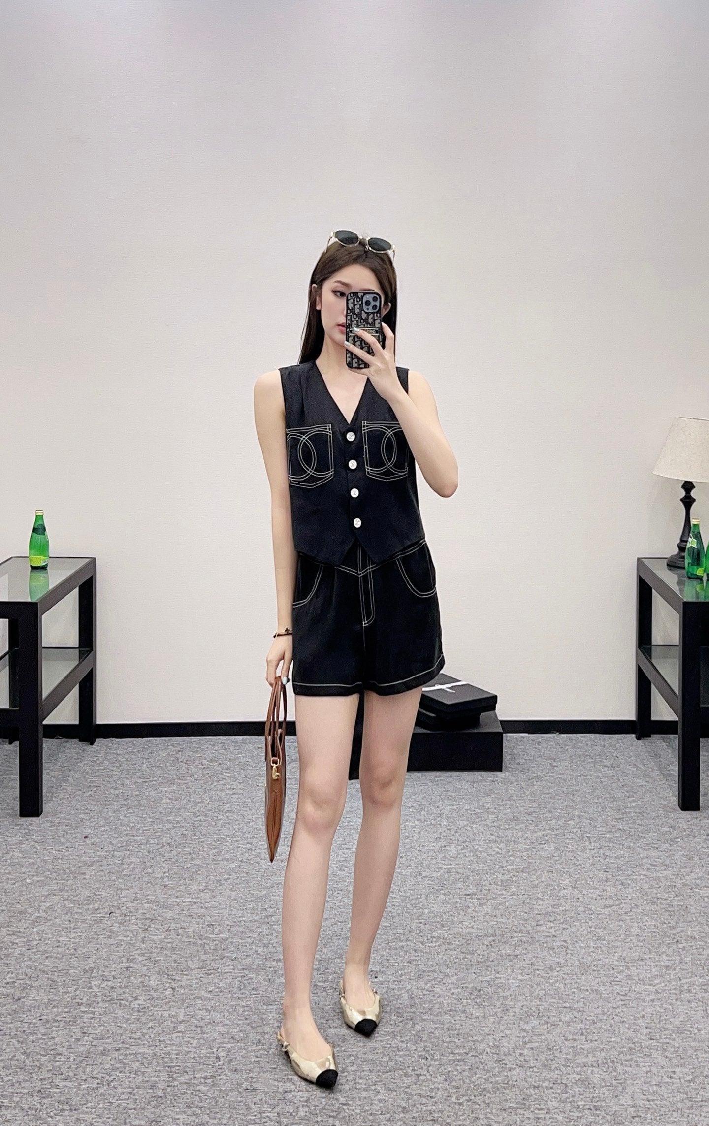 2025 new product Double C vest shorts set