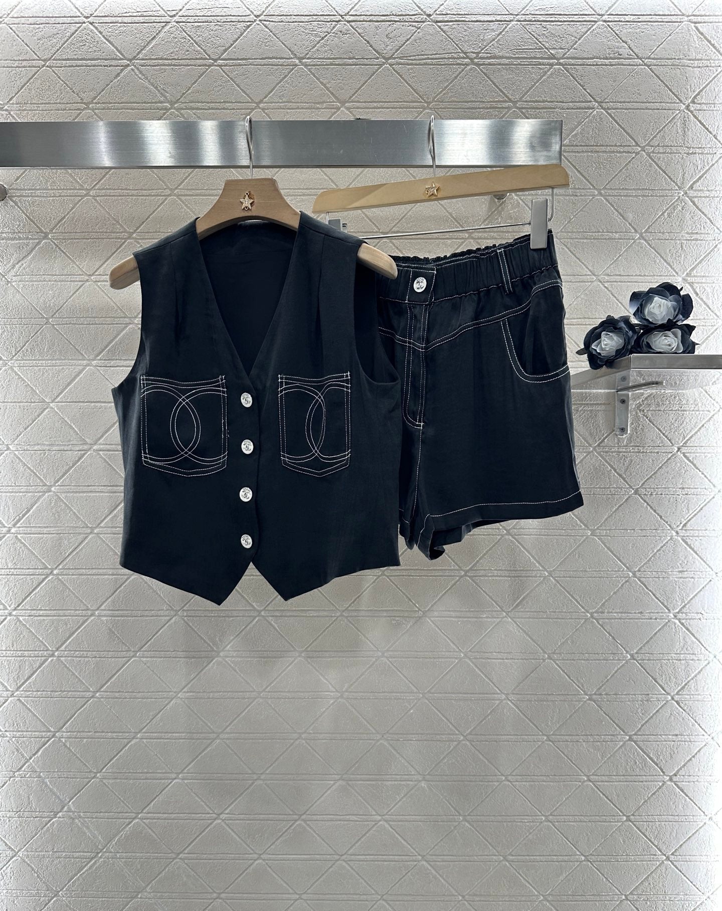 2025 new product Double C vest shorts set