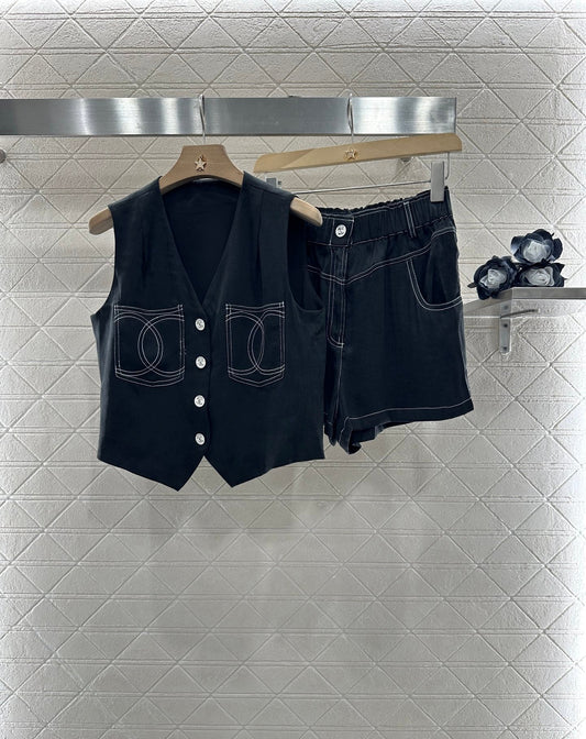 2025 new product Double C vest shorts set