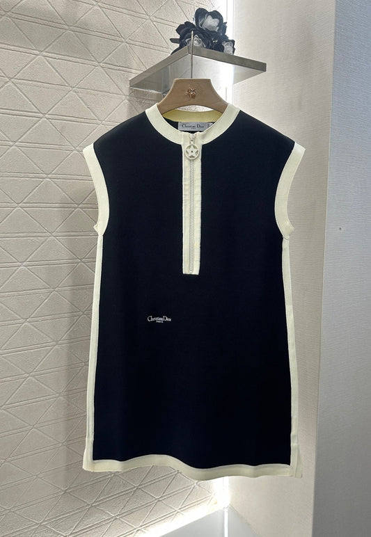 2025 new product Black and white vest dress