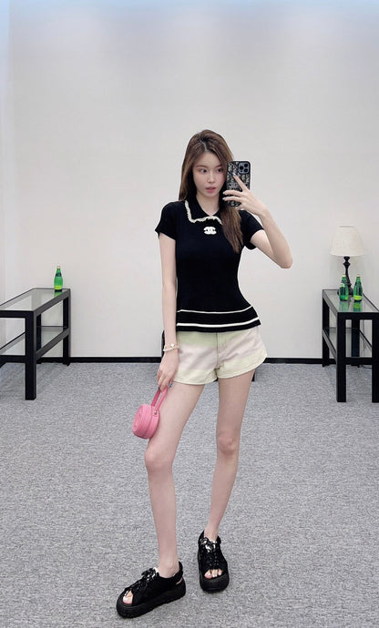 25 new product Hollow knitted short sleeves
