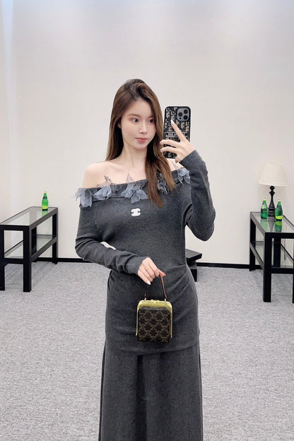 25 New Arrival Knitted Long-Sleeved Skirt Set