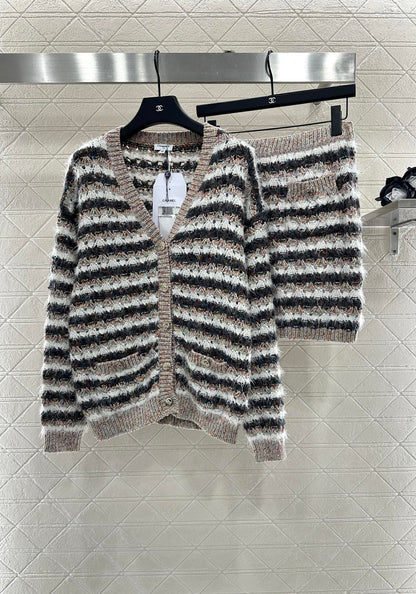 25 New Arrival Knitted Cardigan and Skirt Set
