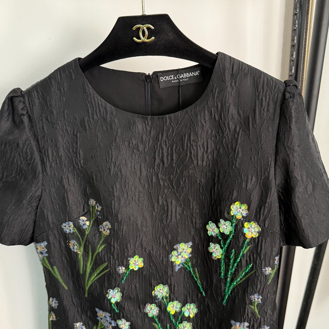 25 new sequined flower jacquard dress