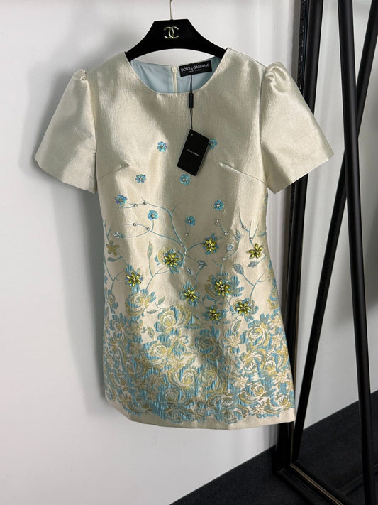 25 new diamond beaded silk jacquard dress