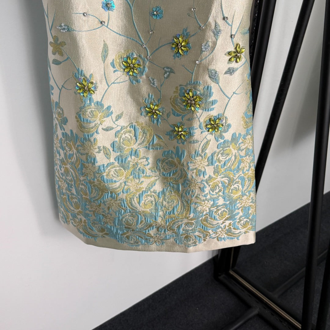 25 new diamond beaded silk jacquard dress