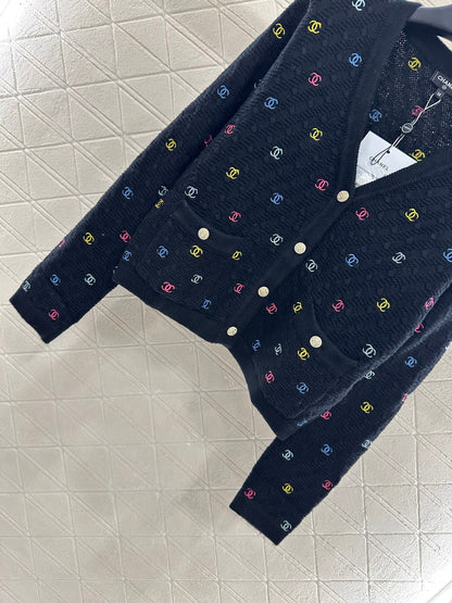 25fw new V-neck embroidered knitted cardigan