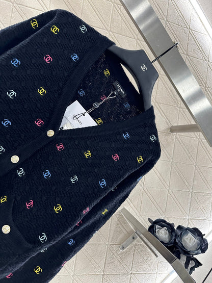 25fw new V-neck embroidered knitted cardigan