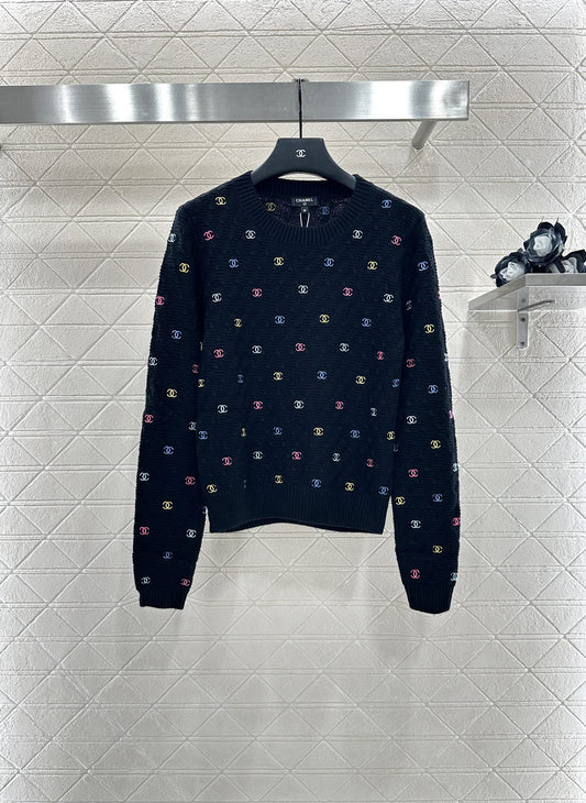 25fw new round neck embroidered knitted sweater