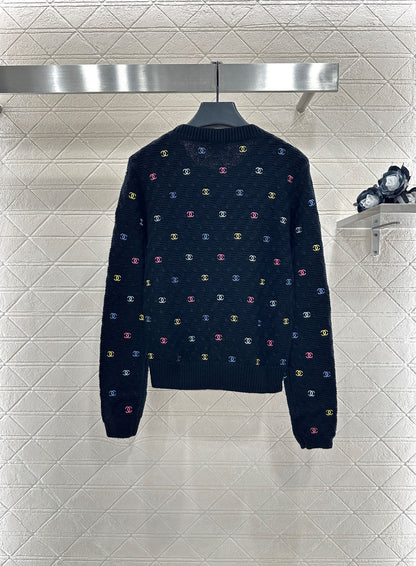 25fw new round neck embroidered knitted sweater