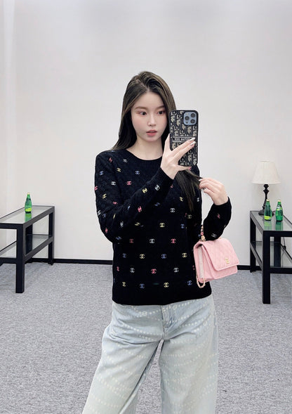 25fw new round neck embroidered knitted sweater
