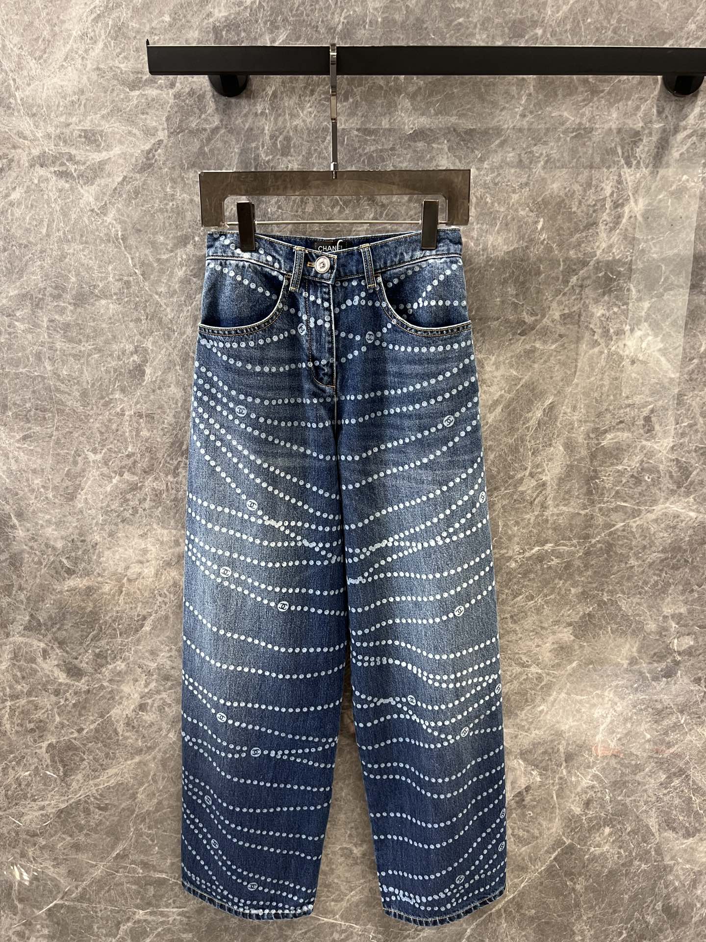 25 new pearl print logo wide-leg jeans