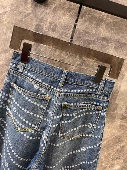 25 new pearl print logo wide-leg jeans