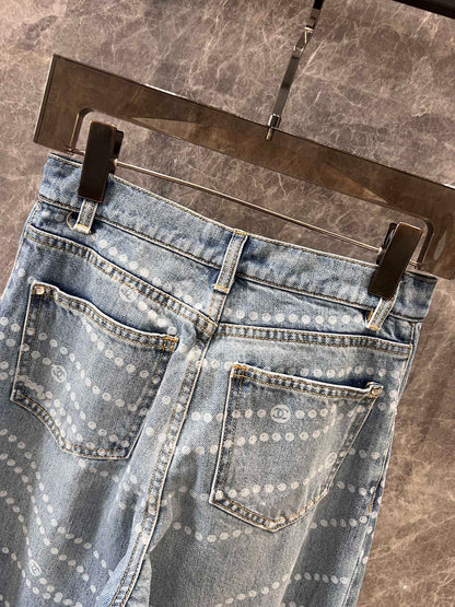 25 new pearl print logo wide-leg jeans