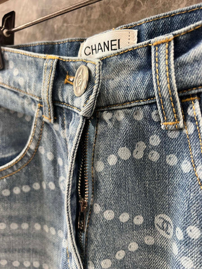 25 new pearl print logo wide-leg jeans