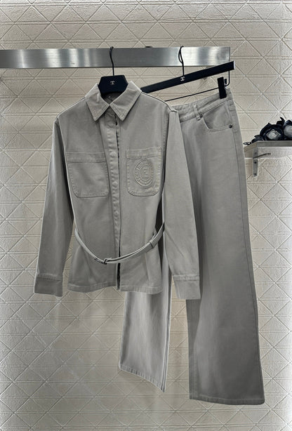 25fw new denim belt jacket with trousers suit
