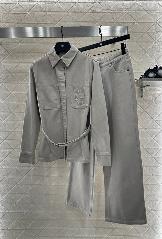 25fw new denim belt jacket with trousers suit