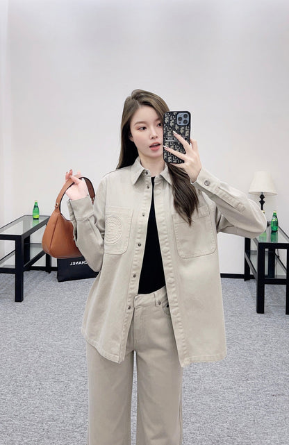 25fw new denim belt jacket with trousers suit