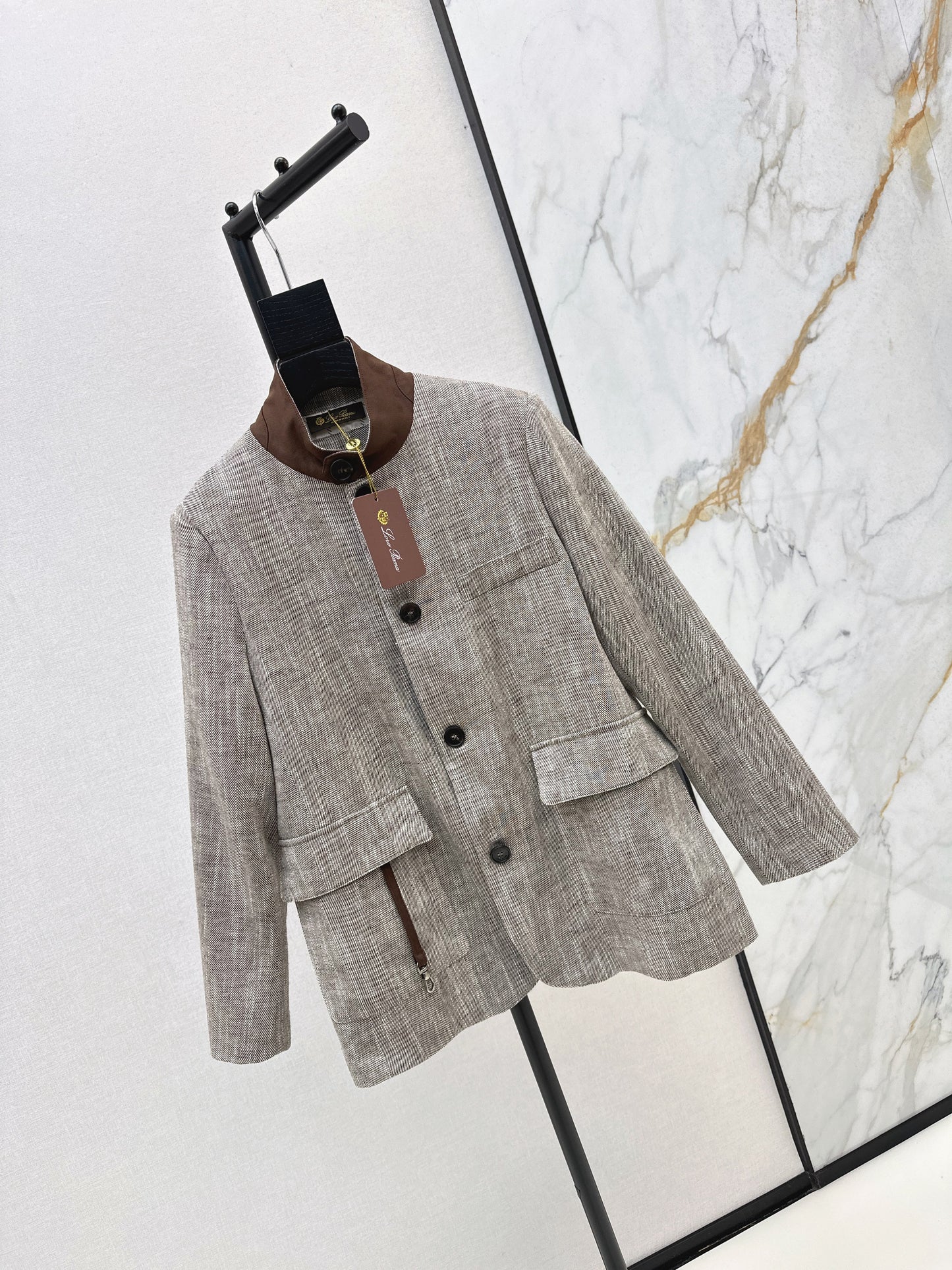 25fw new linen blend stand collar jacket