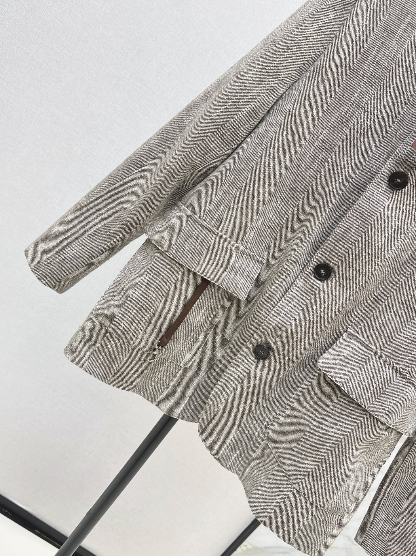 25fw new linen blend stand collar jacket