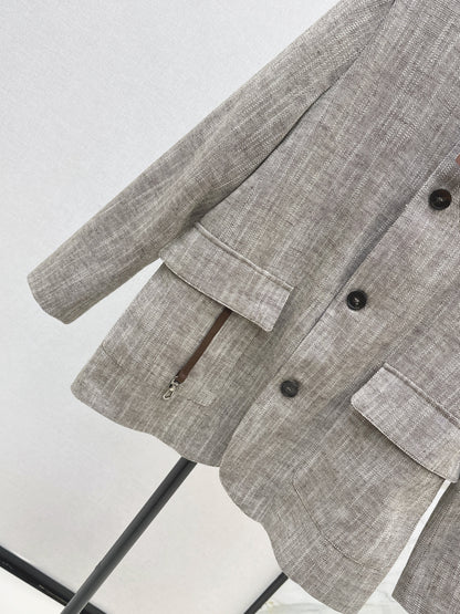 25fw new linen blend stand collar jacket