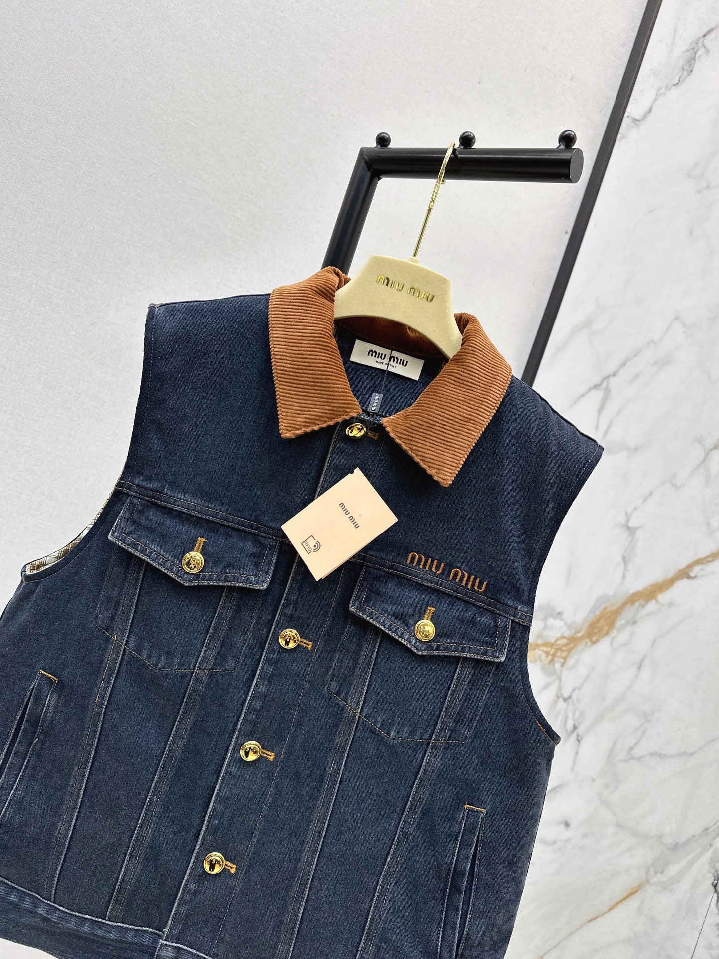 25fw new contrast color lapel denim vest