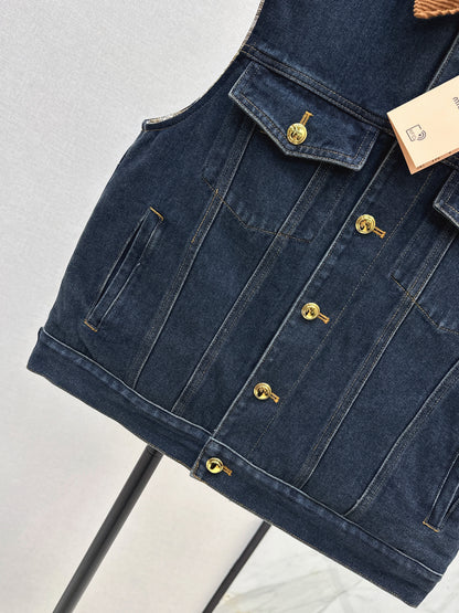 25fw new contrast color lapel denim vest