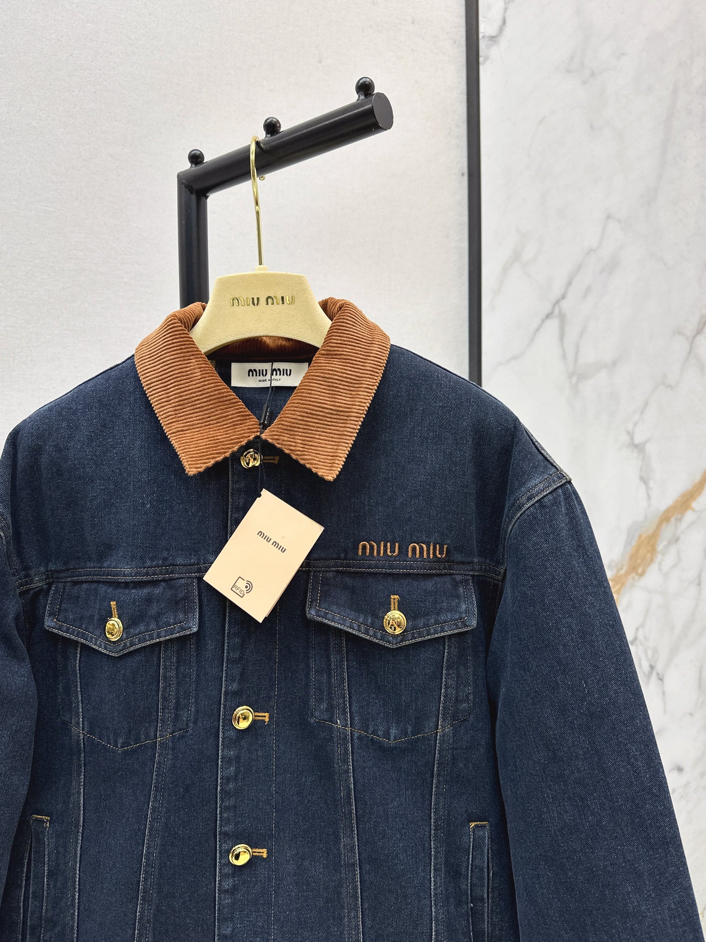 25fw new contrast color lapel denim cotton jacket