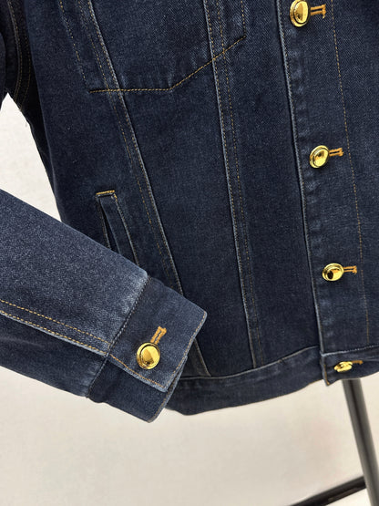 25fw new contrast color lapel denim cotton jacket