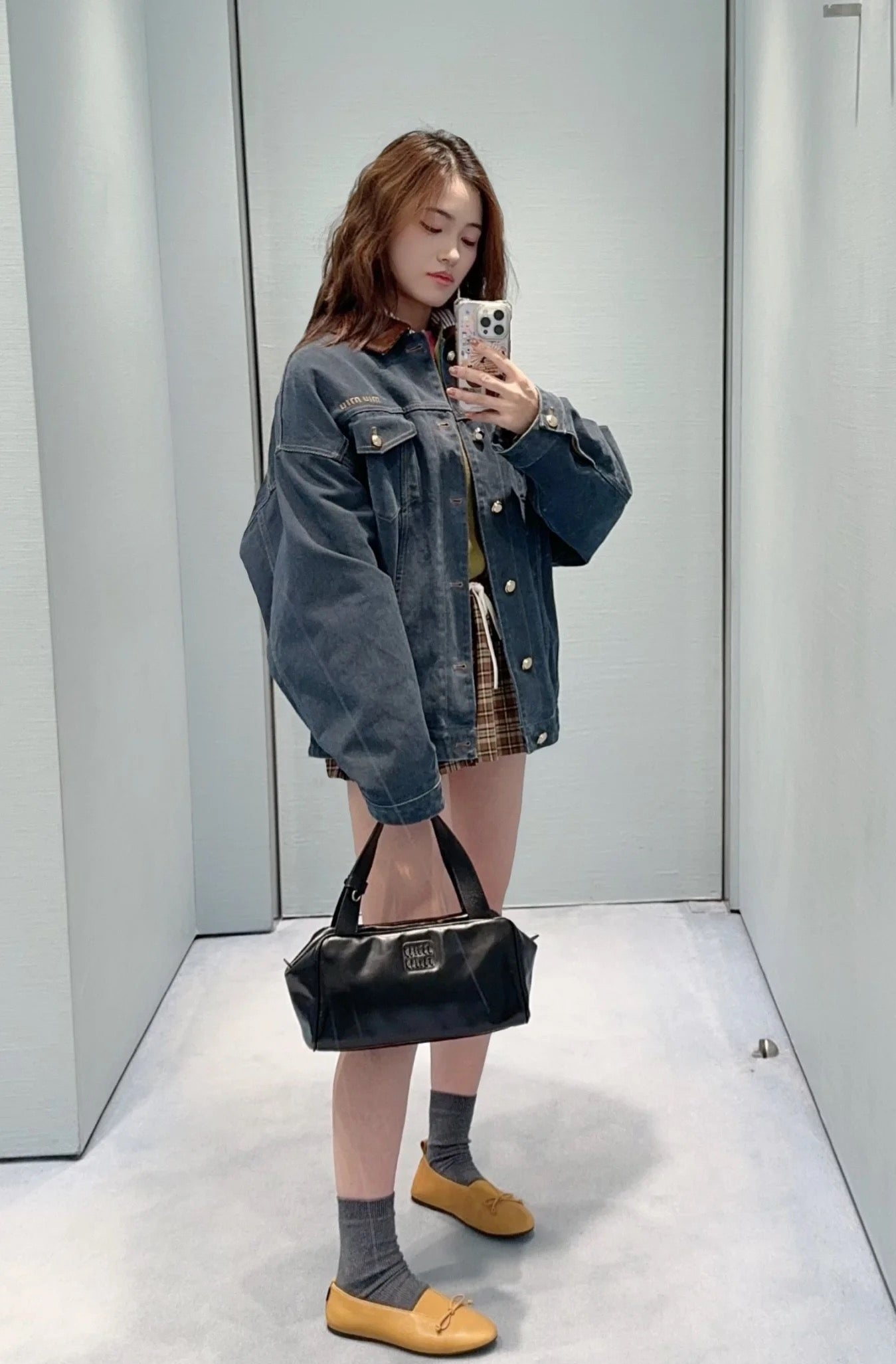 25fw new contrast color lapel denim cotton jacket