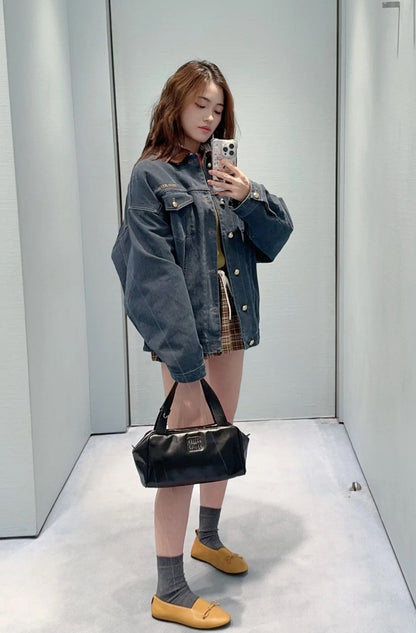 25fw new contrast color lapel denim cotton jacket