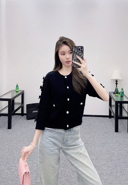 25 Bow decoration cashmere knitted cardigan