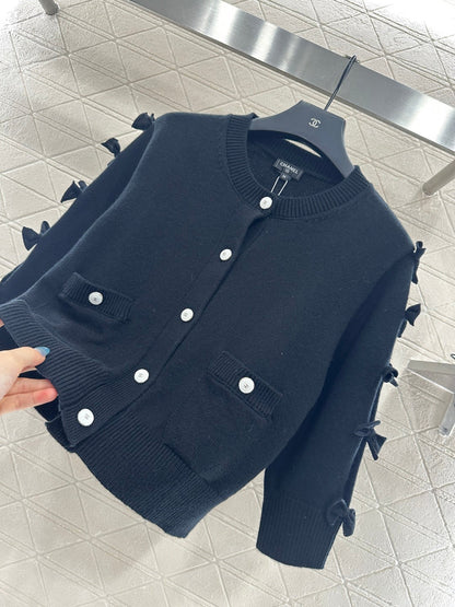25 Bow decoration cashmere knitted cardigan