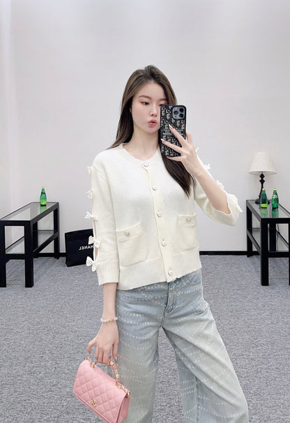 25 Bow decoration cashmere knitted cardigan