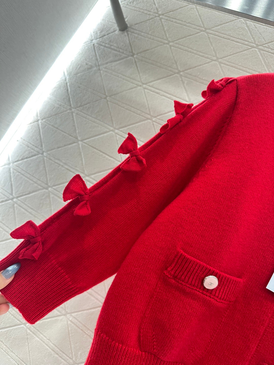 25 Bow decoration cashmere knitted cardigan