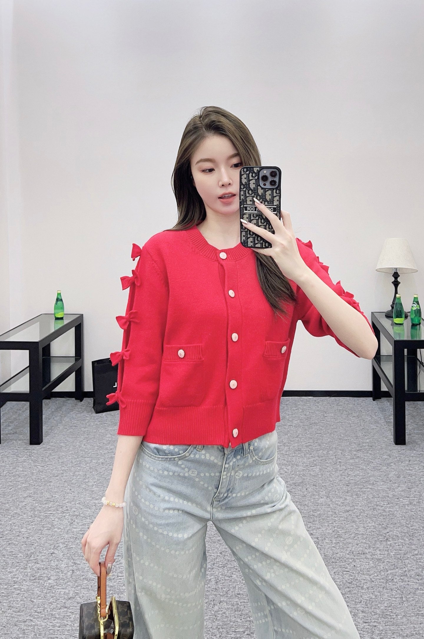 25 Bow decoration cashmere knitted cardigan