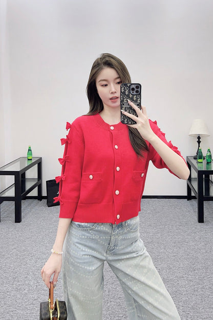 25 Bow decoration cashmere knitted cardigan