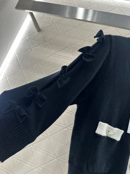 25 Bow decoration cashmere knitted cardigan