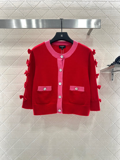 25 Bow decoration cashmere knitted cardigan