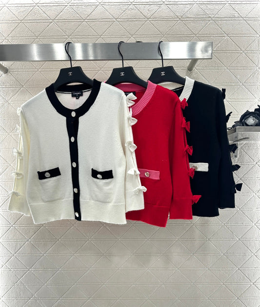 25 Bow decoration cashmere knitted cardigan