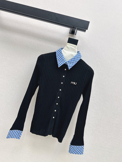 25 New plaid stitching fake two-piece sweater(WHITE/BLACK)