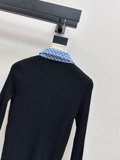 25 New plaid stitching fake two-piece sweater(WHITE/BLACK)