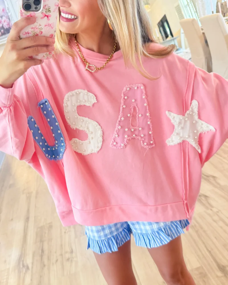 USA Patch Pearl Pullover Top