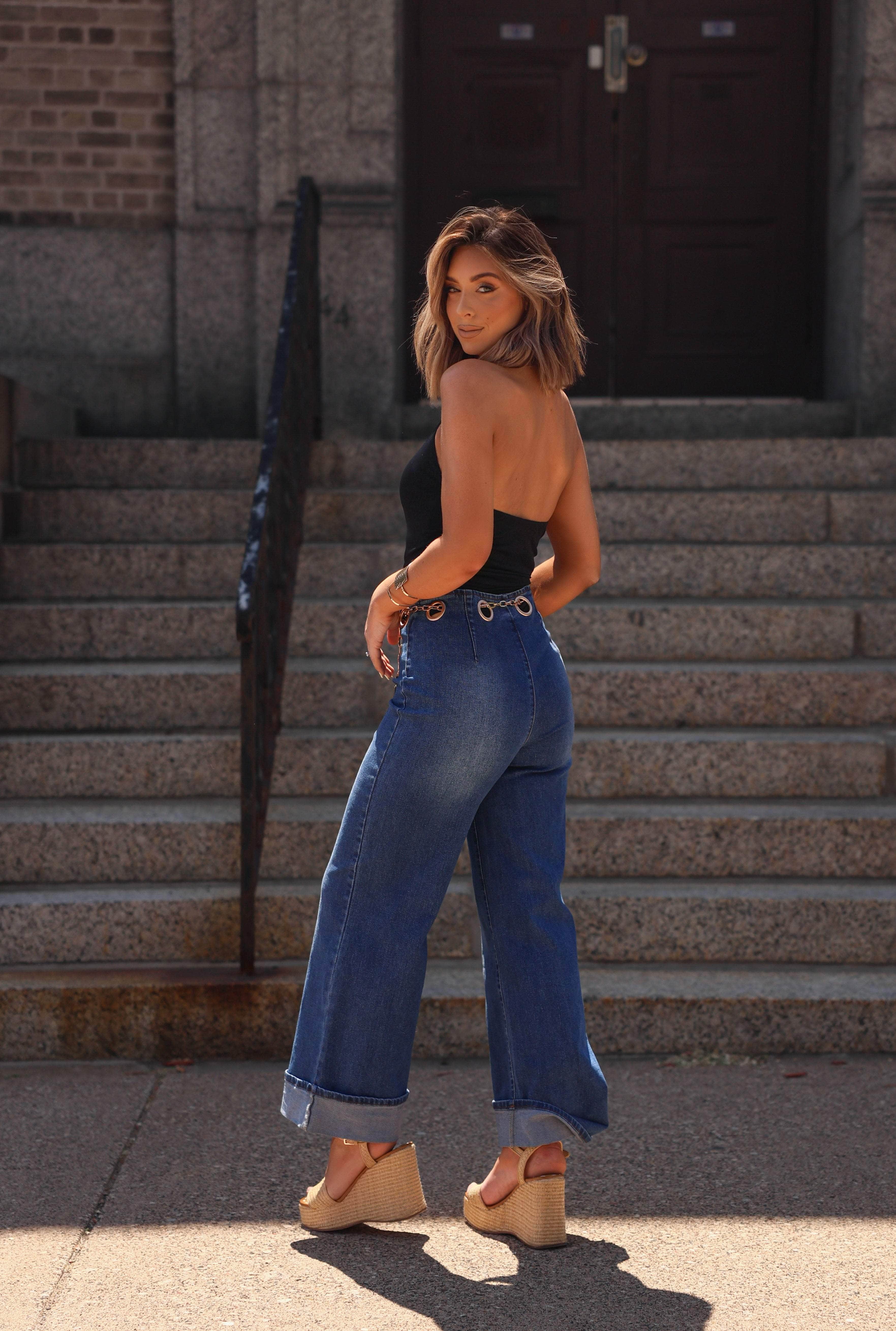 Gold Chain Belt Denim