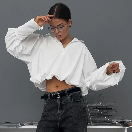 Lapel Sexy Asymmetric Sleeve Shirt