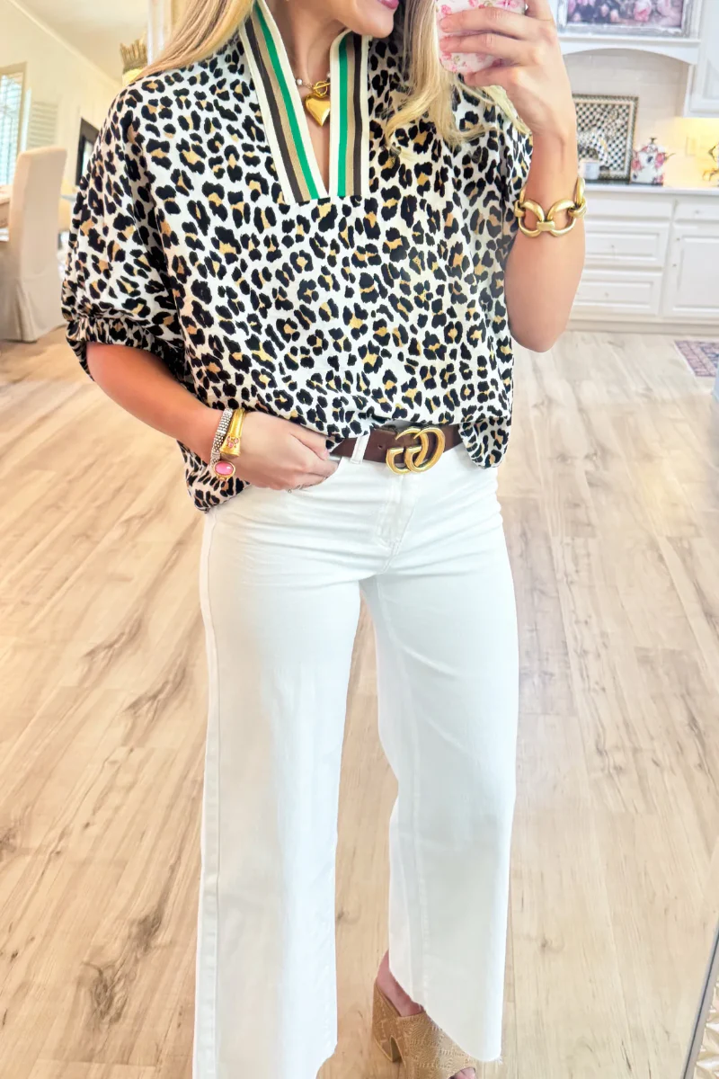 Camel Leopard Collard Blouse